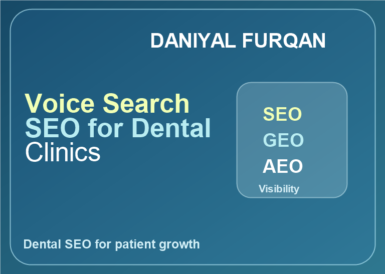 Text featured image for Voice Search SEO for Dental Clinics with Daniyal Furqan branding