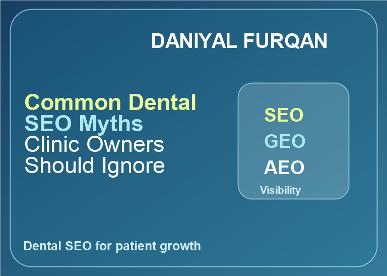 Text featured image for Common Dental SEO Myths Clinic Owners Should Ignore with Daniyal Furqan branding