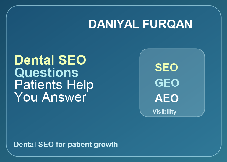 Text featured image for Dental SEO Questions Patients Help You Answer with Daniyal Furqan branding
